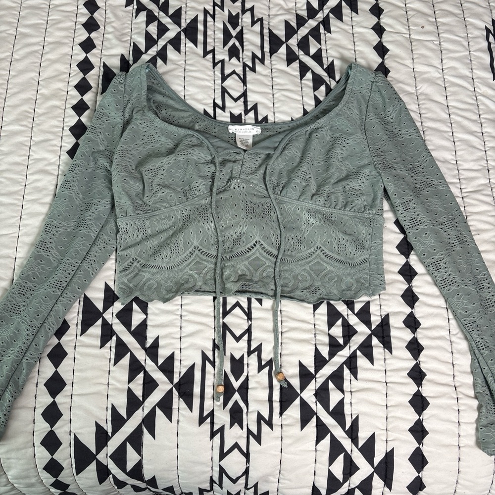 Women's Lace Crop Top - Sage Green